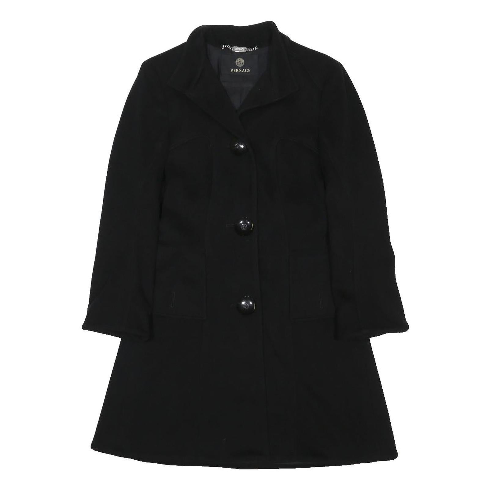 VERSACE Womens Black Wool Button Jacket S Classic Tailored Designer Luxury