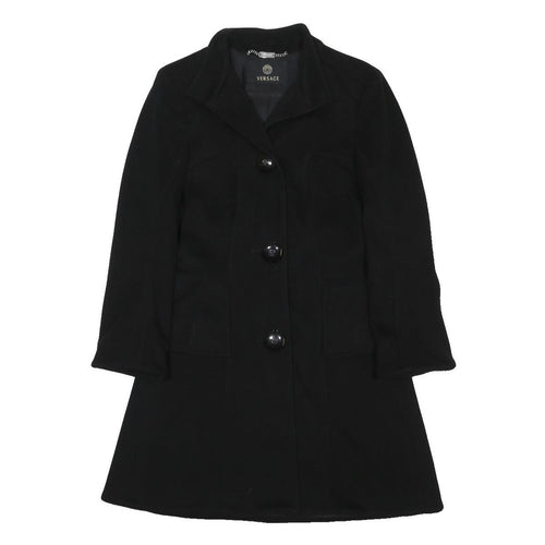 VERSACE Womens Black Wool Button Jacket S Classic Tailored Designer Luxury