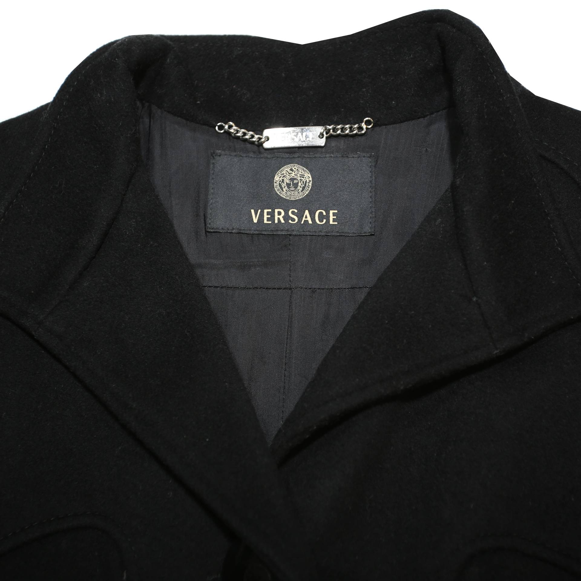 VERSACE Womens Black Wool Button Jacket S Classic Tailored Designer Luxury