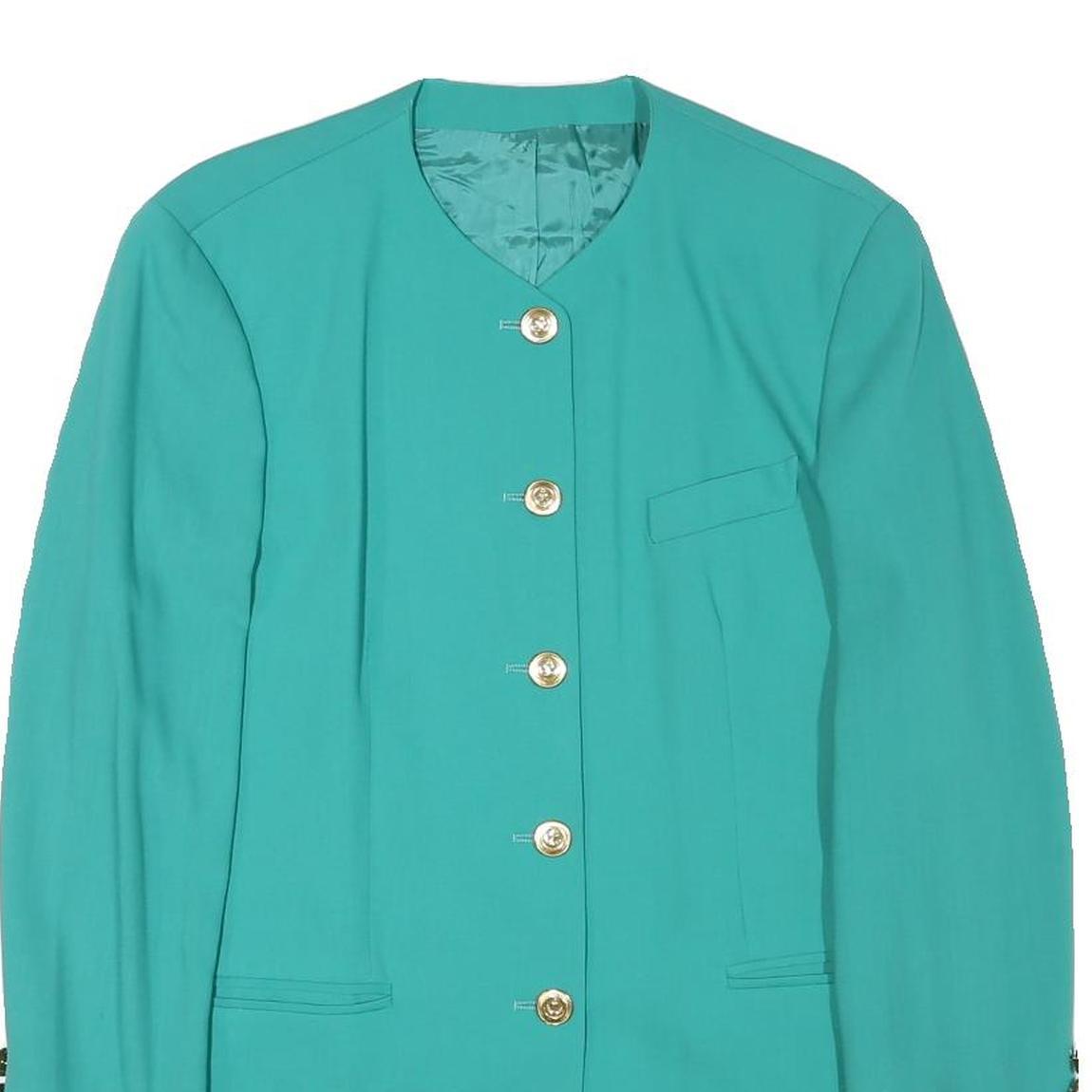 GOLDIX Womens Turquoise Button Jacket M Polyester Blend Plain Elegant Classic