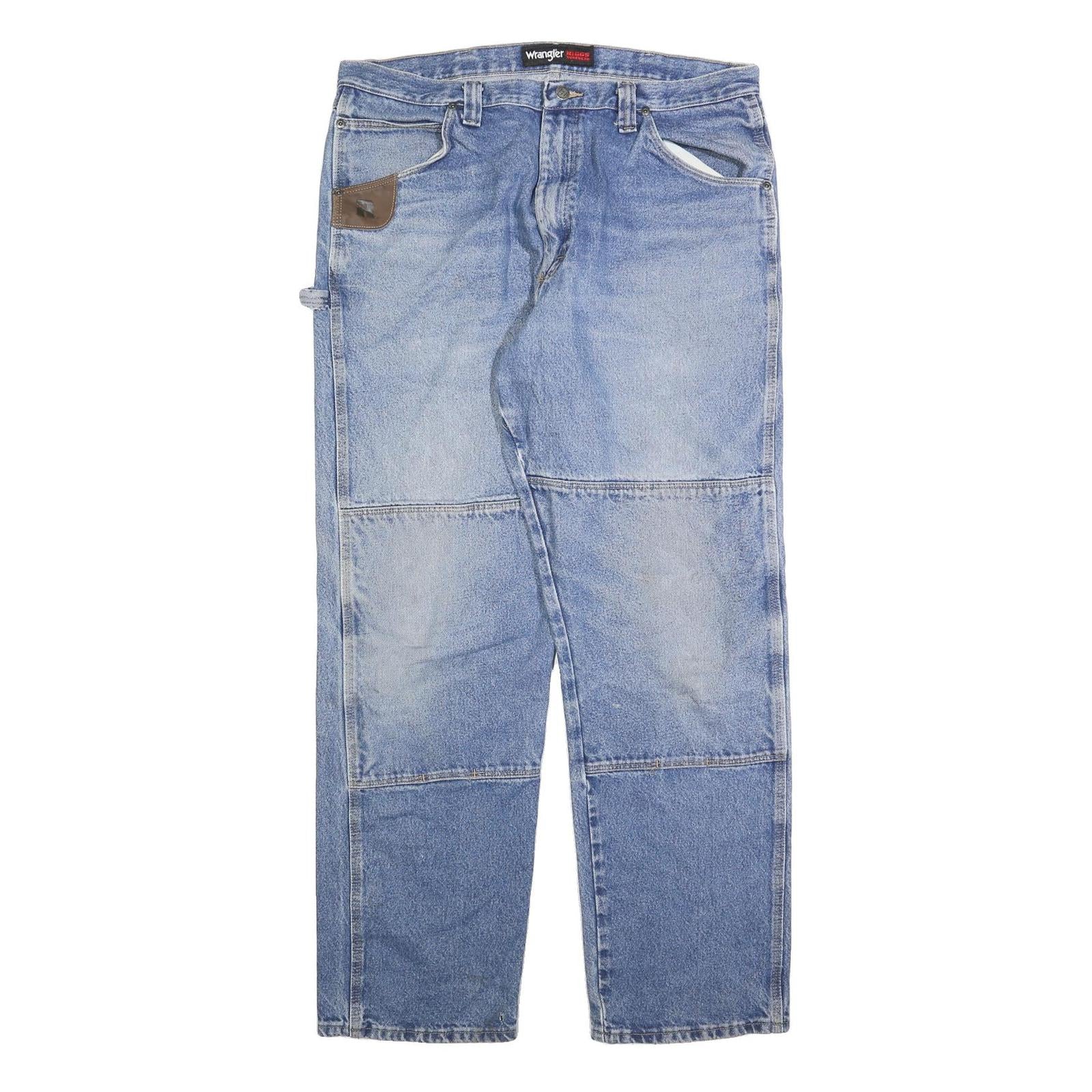 WRANGLER Mens Regular Fit Blue Denim Jeans W38 L33 Durable Workwear Style