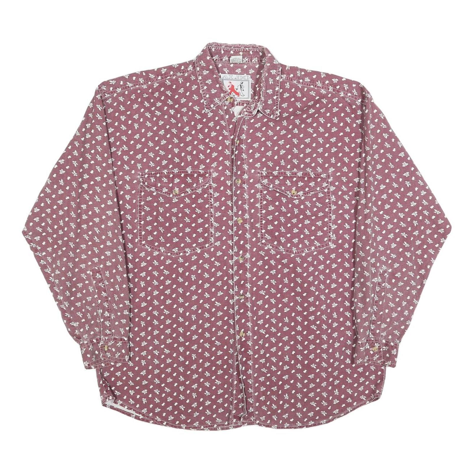 ALDO Mens Red & White Cotton Blend Shirt M Floral Pattern Long Sleeve Button