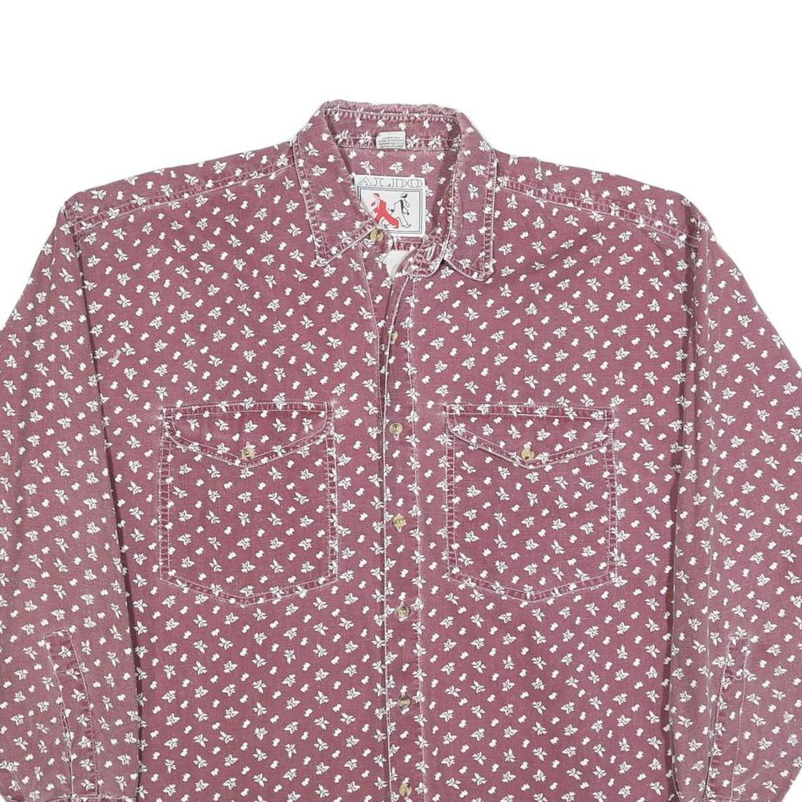 ALDO Mens Red & White Cotton Blend Shirt M Floral Pattern Long Sleeve Button