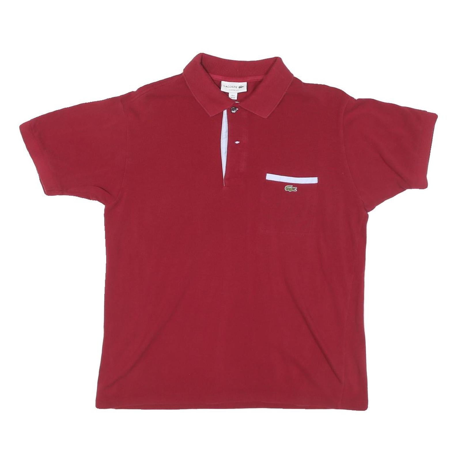 LACOSTE Mens Red Cotton Blend Pocket Short Sleeve Polo Shirt M Classic Style