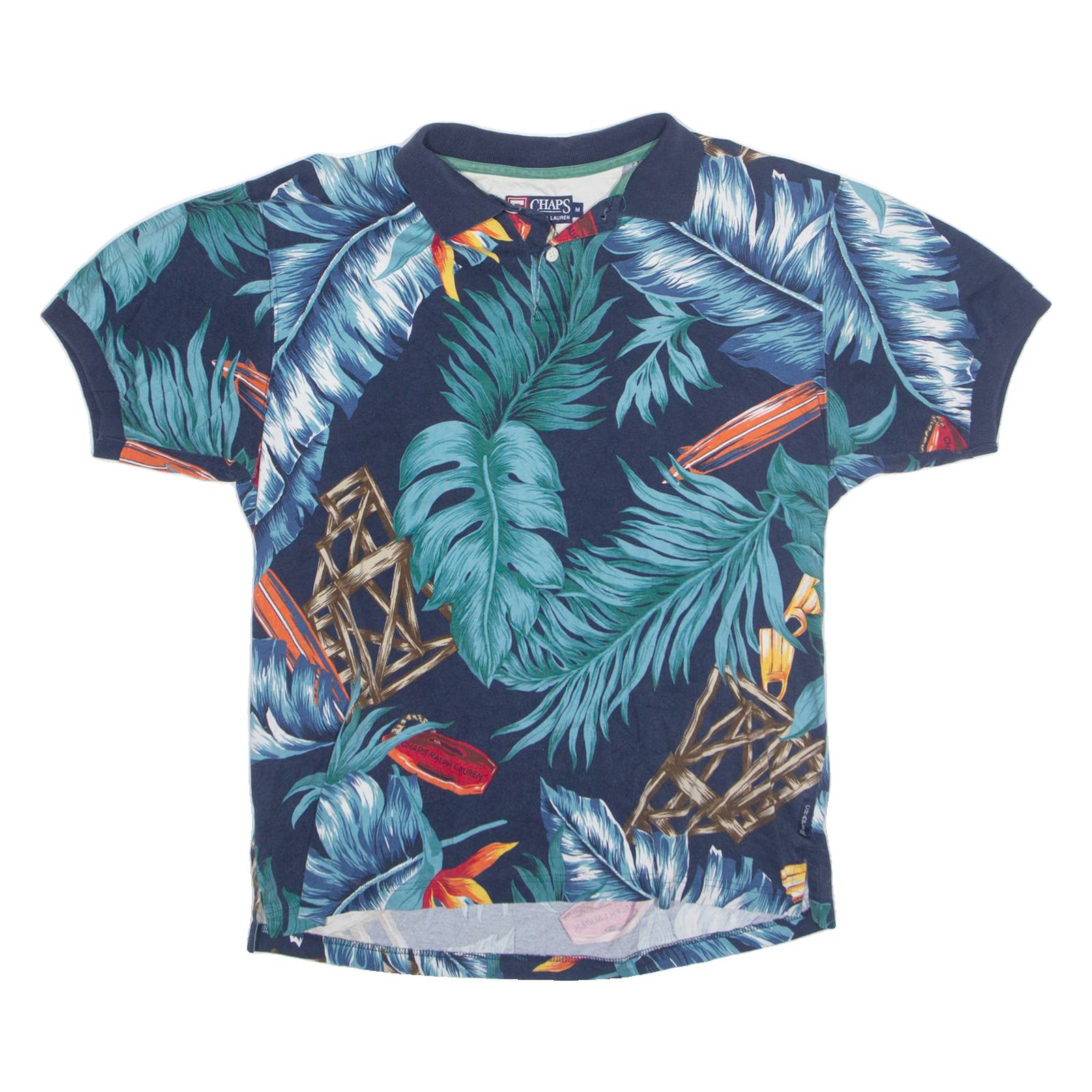 CHAPS RALPH LAUREN Hawaiian Style Mens Polo Shirt Blue Floral M