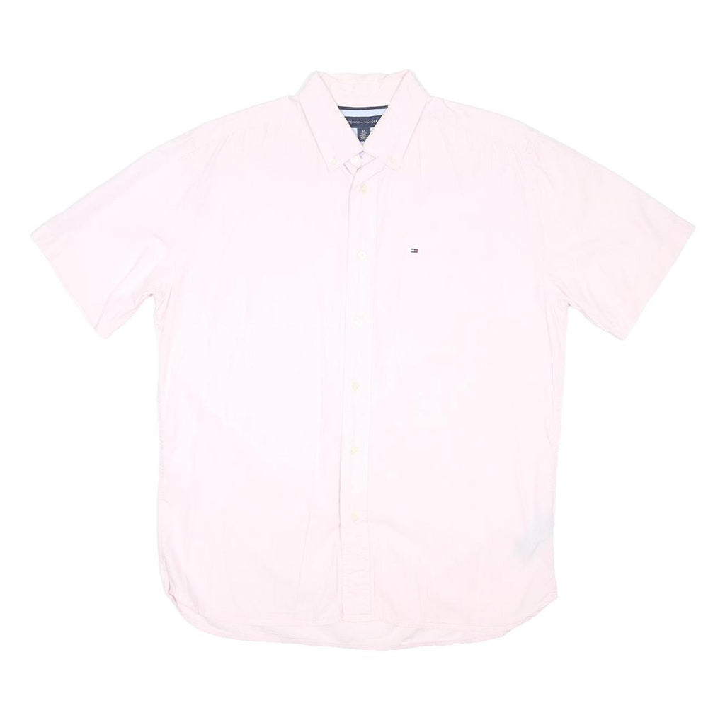 TOMMY HILFIGER Mens Pink Cotton Blend Shirt M Button Down Short Sleeve Classic