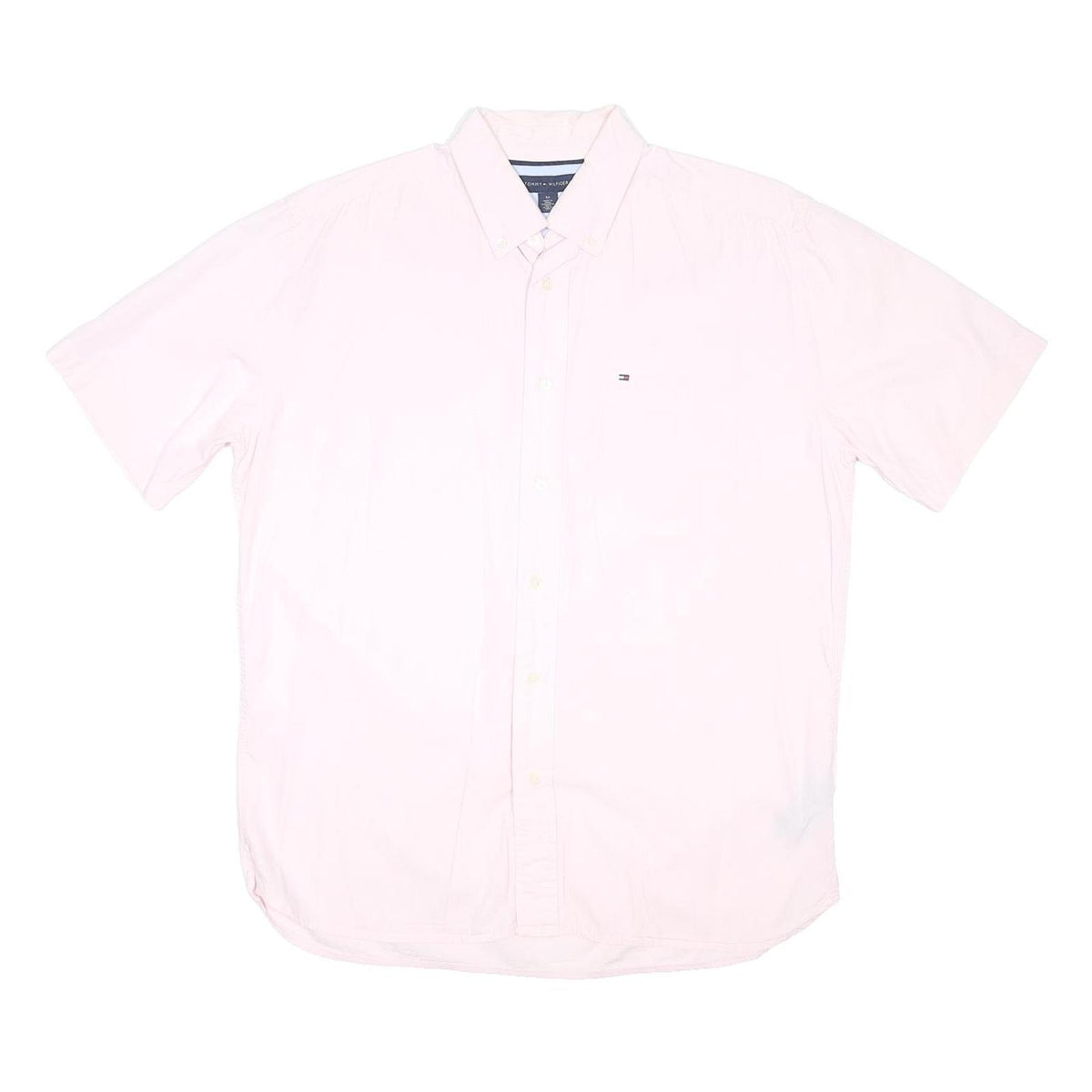 TOMMY HILFIGER Mens Pink Cotton Blend Shirt M Button Down Short Sleeve Classic
