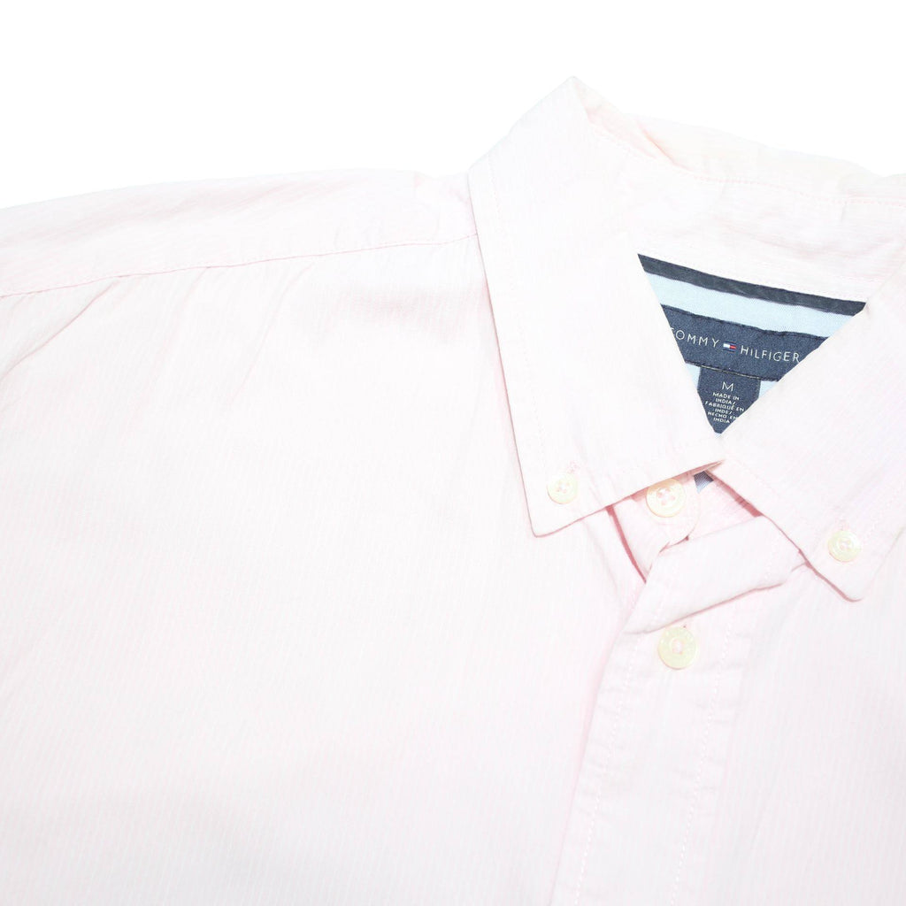 TOMMY HILFIGER Mens Pink Cotton Blend Shirt M Button Down Short Sleeve Classic