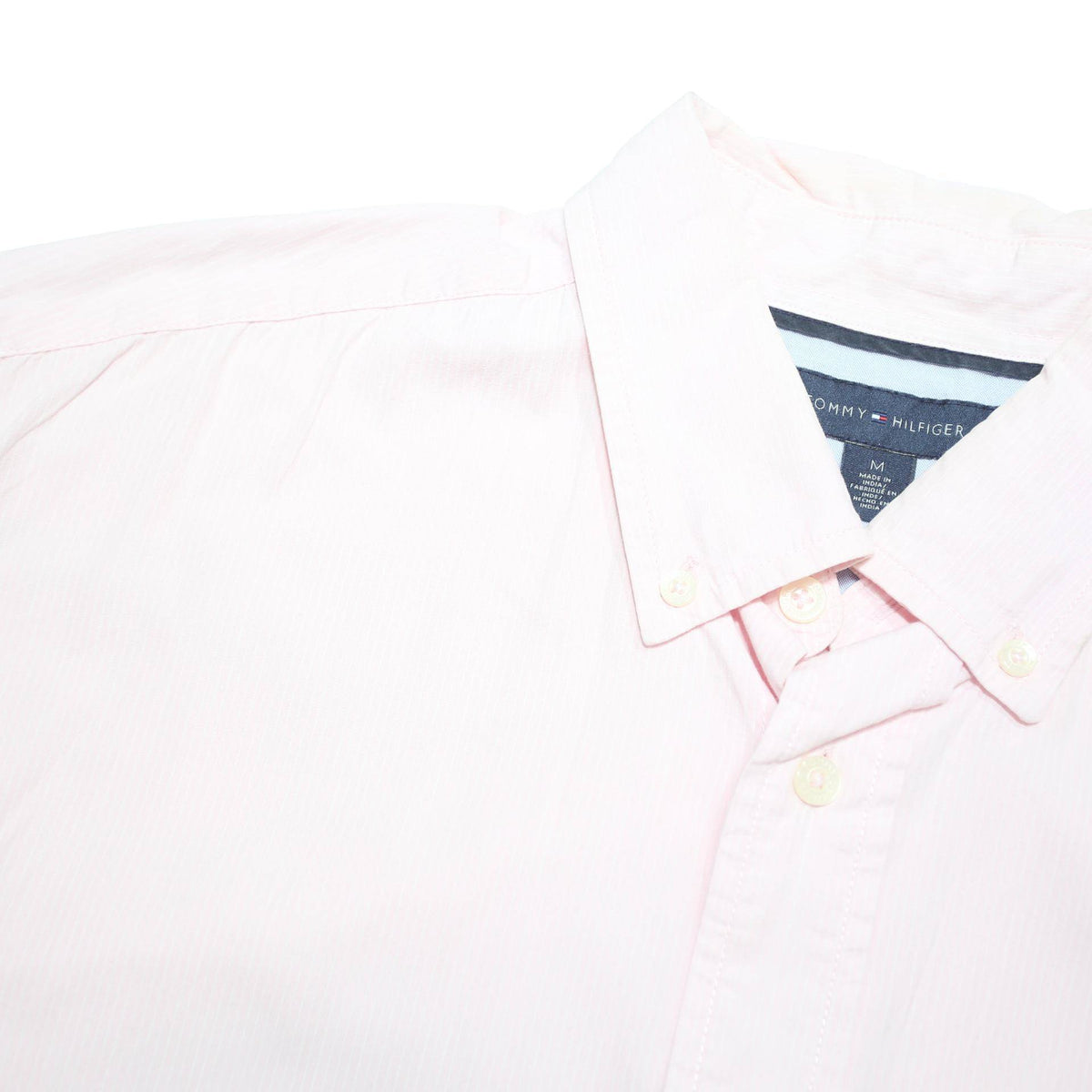 TOMMY HILFIGER Mens Pink Cotton Blend Shirt M Button Down Short Sleeve Classic