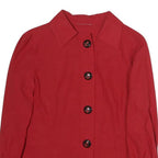 Womens Red Basic Shirt Long Sleeve Collared Plain M Button Detail