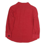 Womens Red Basic Shirt Long Sleeve Collared Plain M Button Detail