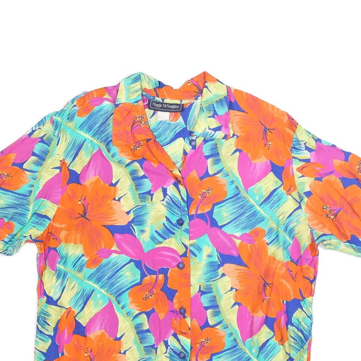 MAGGIE MCNAUGHTON Womens Orange & Pink Floral Shirt Short Sleeve Collared XL