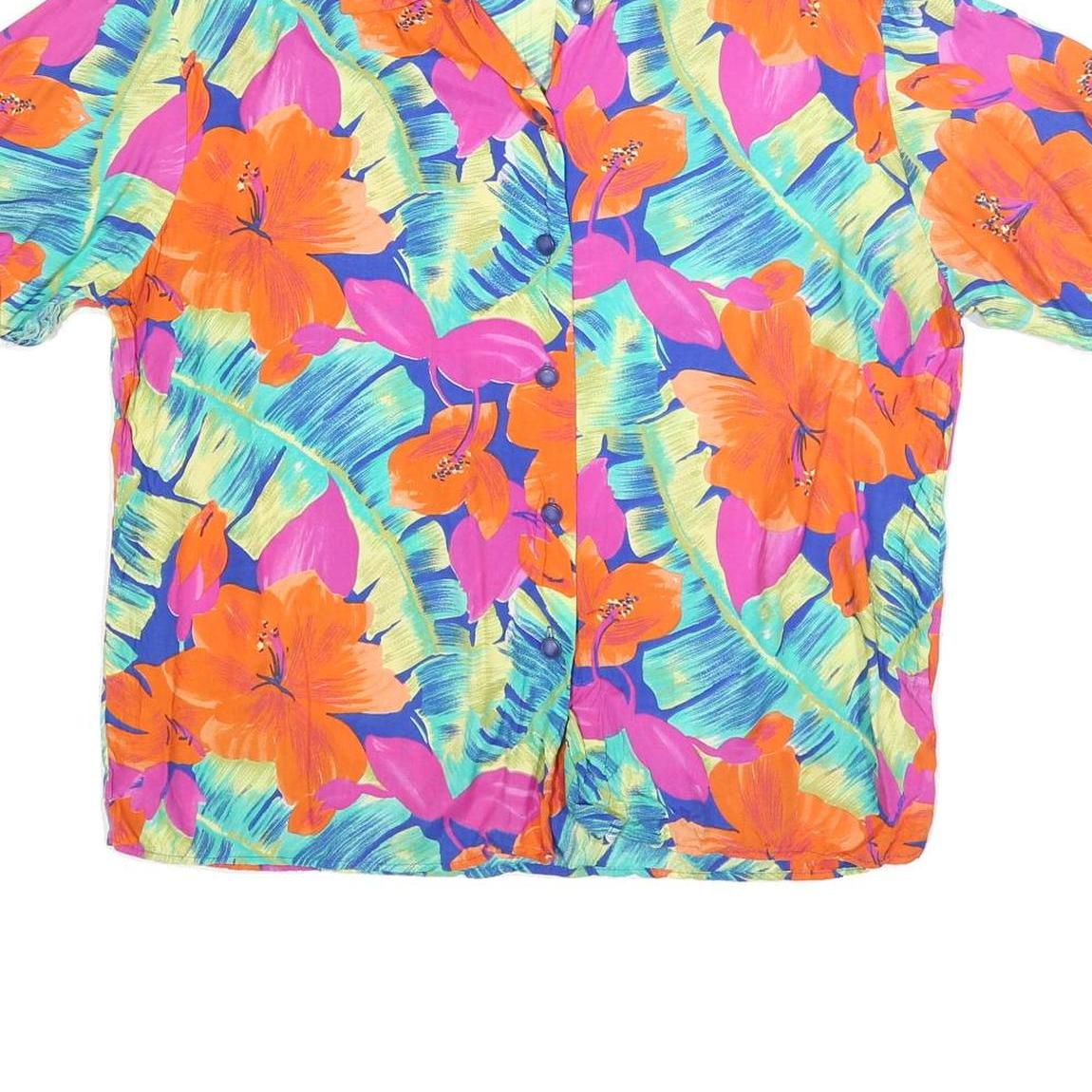 MAGGIE MCNAUGHTON Womens Orange & Pink Floral Shirt Short Sleeve Collared XL