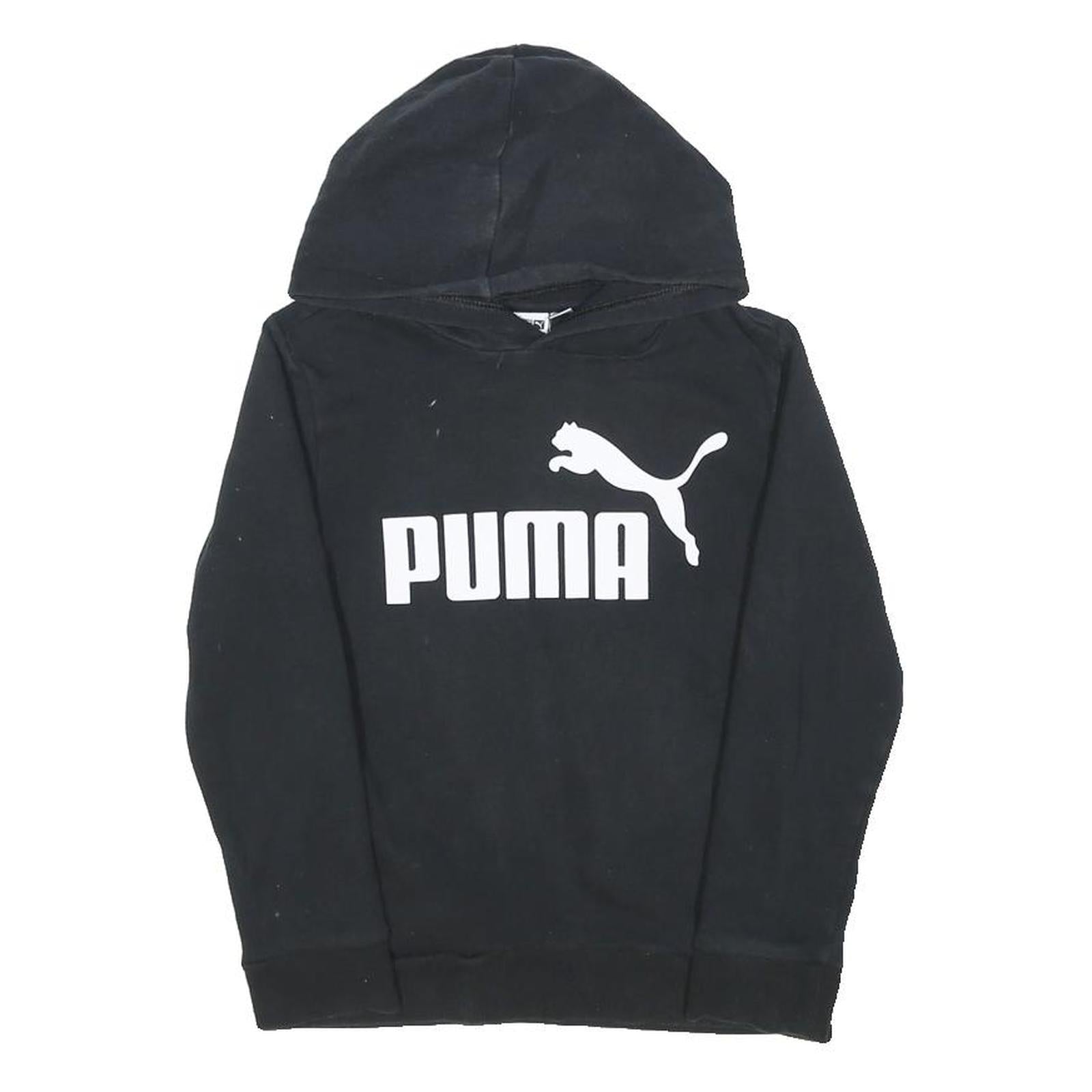 PUMA Girls Black Hoodie 7Y Cotton Blend Pullover Logo Sweatshirt