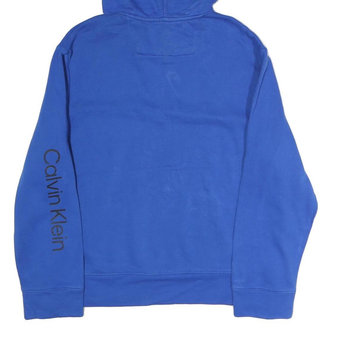 CALVIN KLEIN JEANS Mens Blue & Black Hoodie M Cotton Pullover Casual Wear