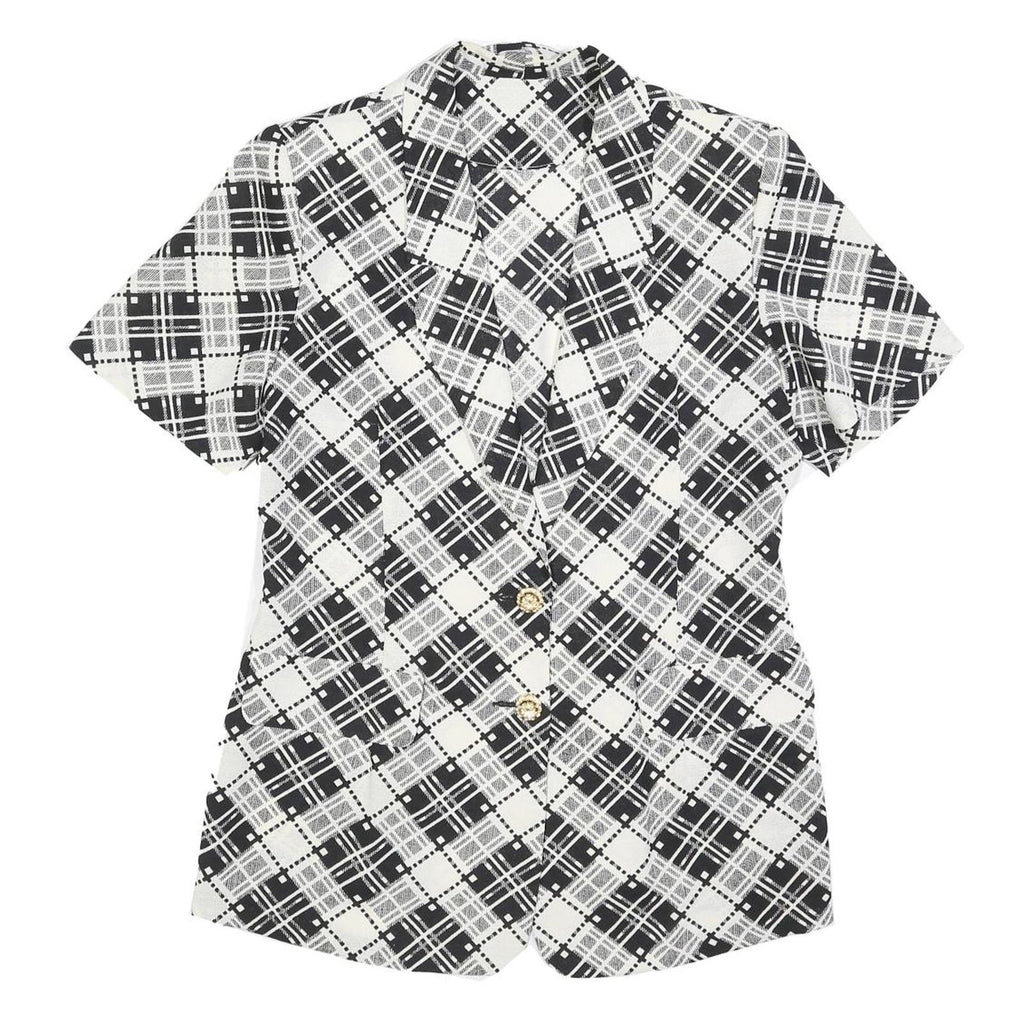 Womens Black & White Button Jacket M Woven Check Short Sleeve Classic Fit