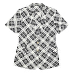 Womens Black & White Button Jacket M Woven Check Short Sleeve Classic Fit