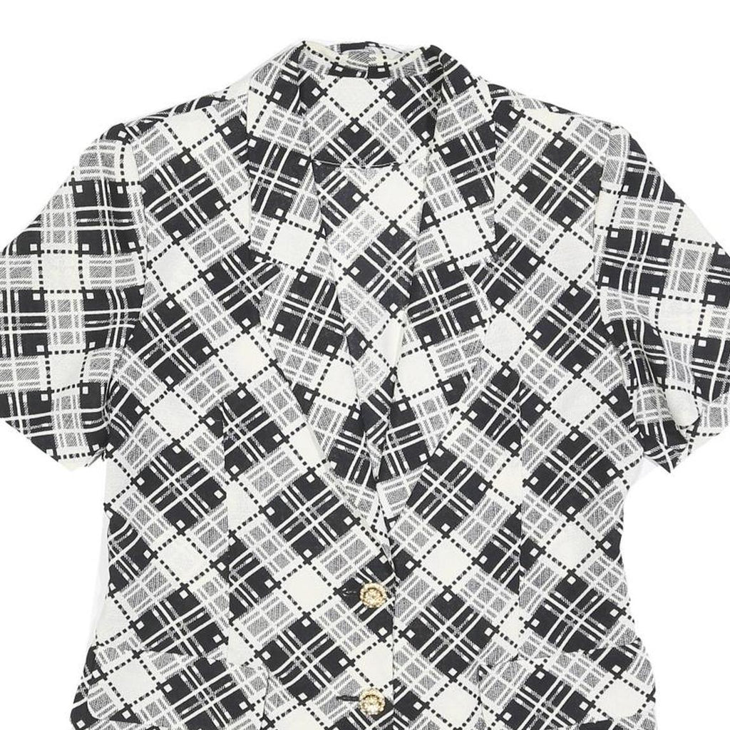 Womens Black & White Button Jacket M Woven Check Short Sleeve Classic Fit