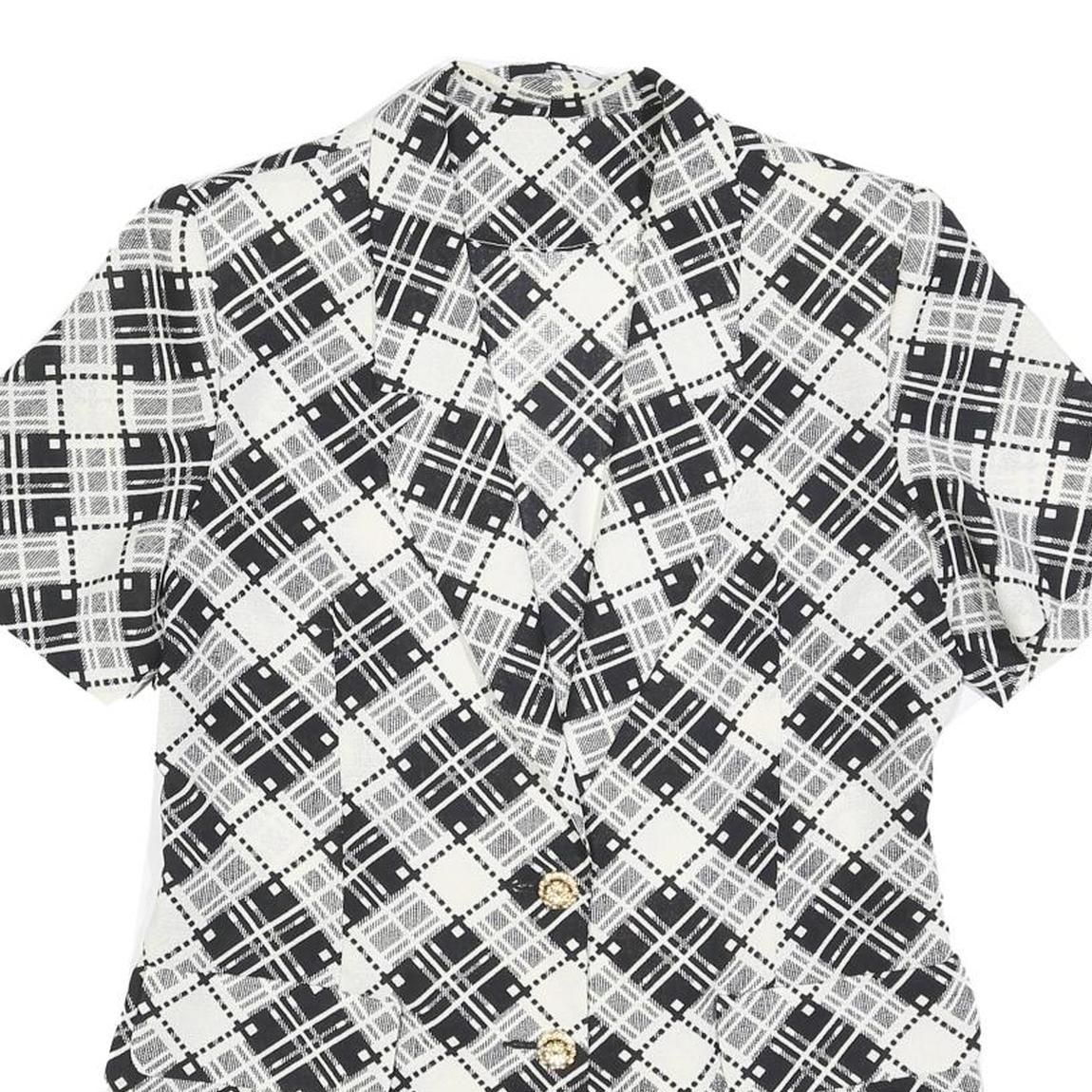 Womens Black & White Button Jacket M Woven Check Short Sleeve Classic Fit