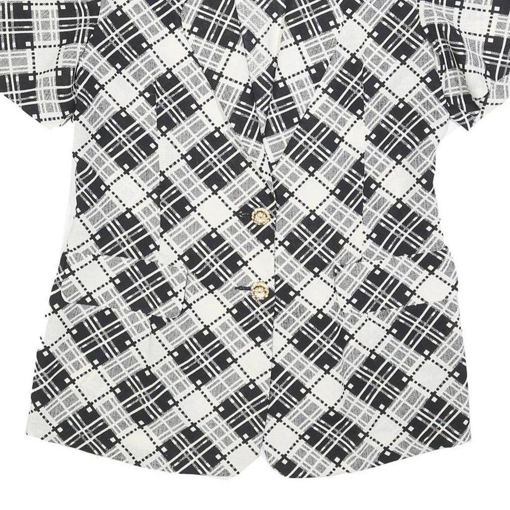 Womens Black & White Button Jacket M Woven Check Short Sleeve Classic Fit