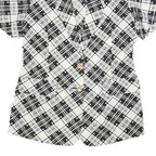 Womens Black & White Button Jacket M Woven Check Short Sleeve Classic Fit