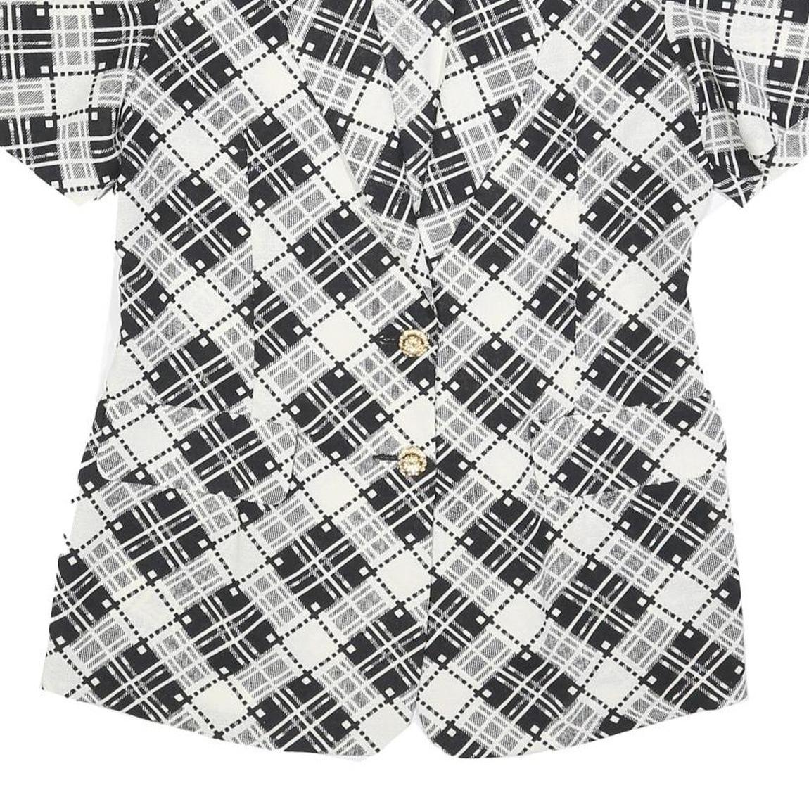 Womens Black & White Button Jacket M Woven Check Short Sleeve Classic Fit