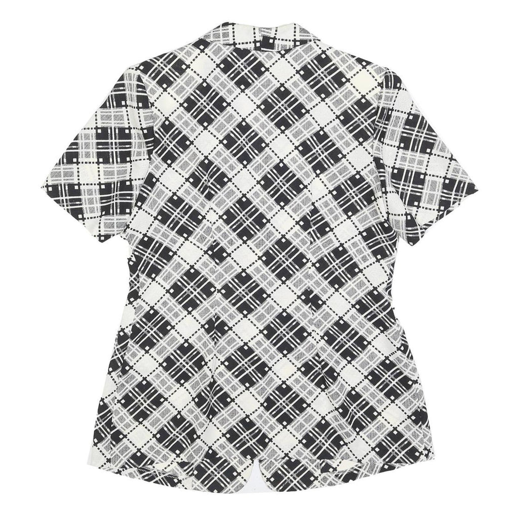 Womens Black & White Button Jacket M Woven Check Short Sleeve Classic Fit