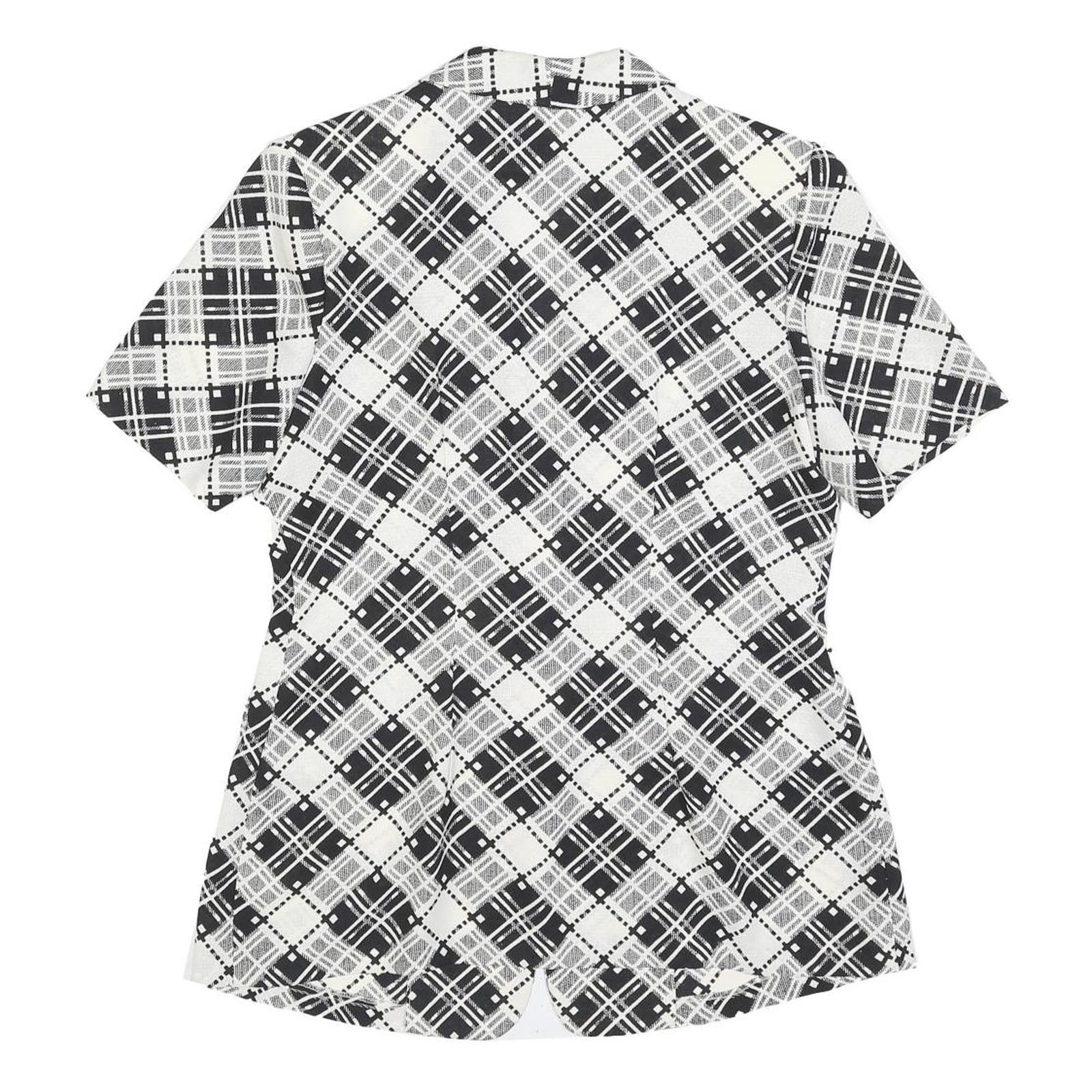 Womens Black & White Button Jacket M Woven Check Short Sleeve Classic Fit
