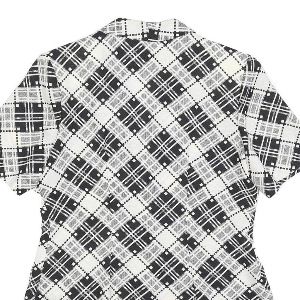 Womens Black & White Button Jacket M Woven Check Short Sleeve Classic Fit