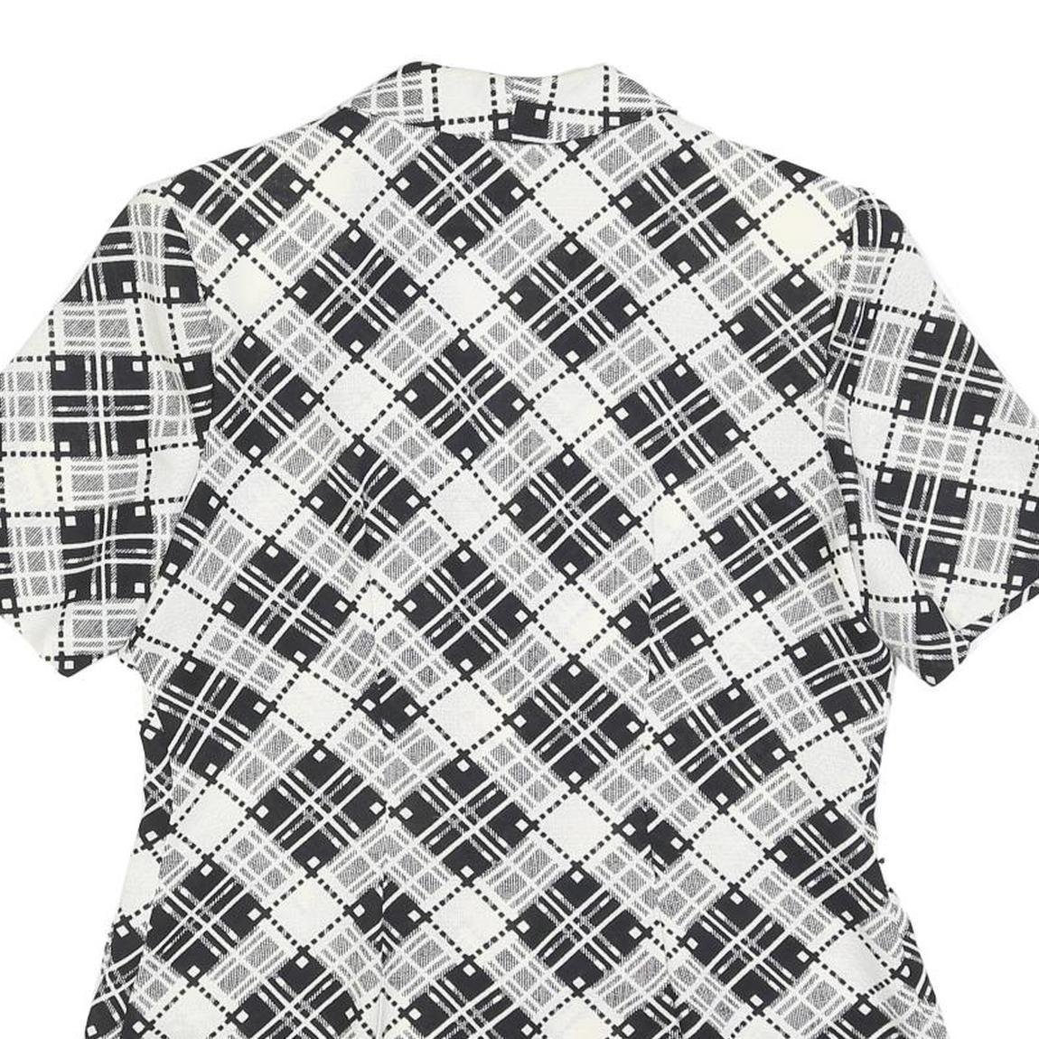 Womens Black & White Button Jacket M Woven Check Short Sleeve Classic Fit