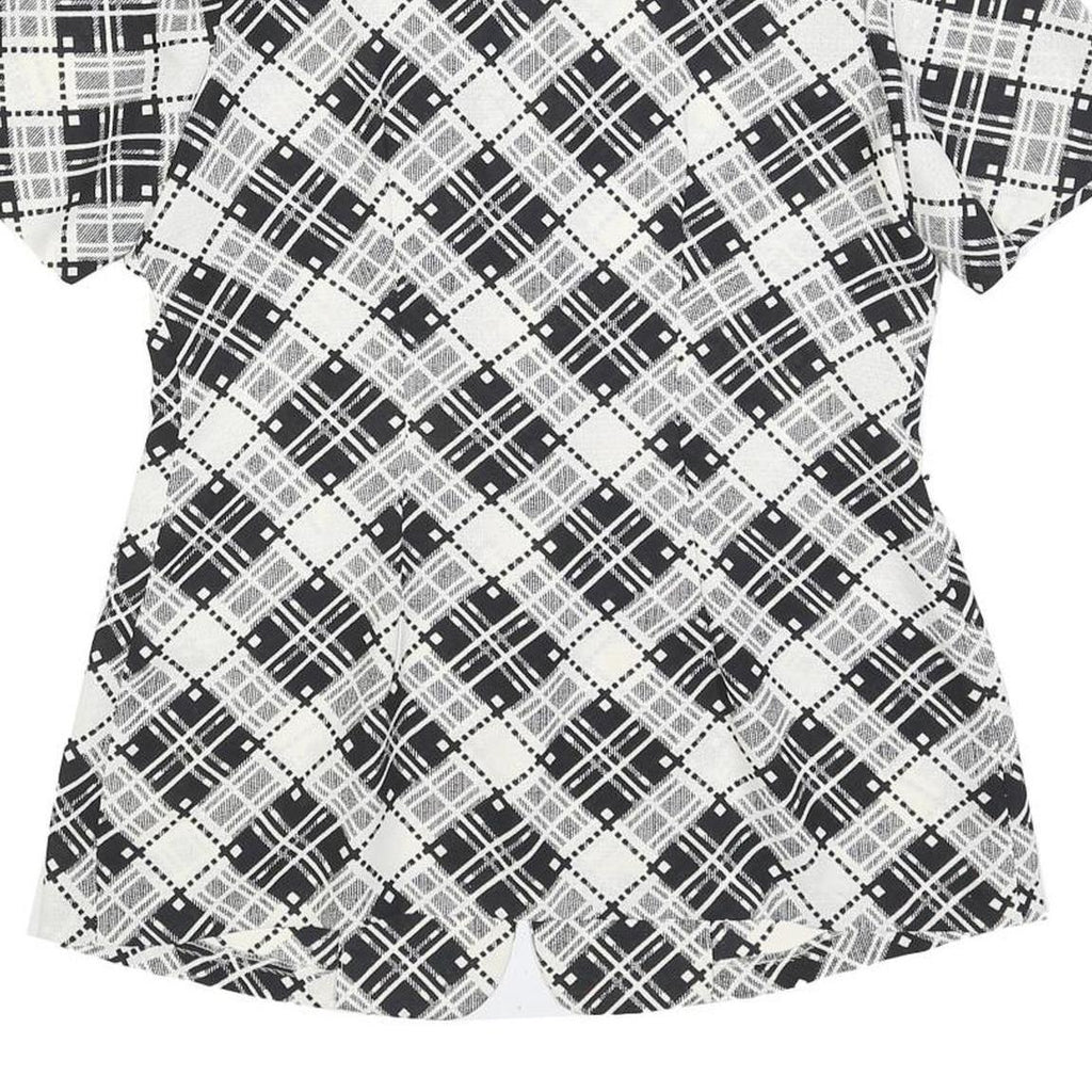 Womens Black & White Button Jacket M Woven Check Short Sleeve Classic Fit