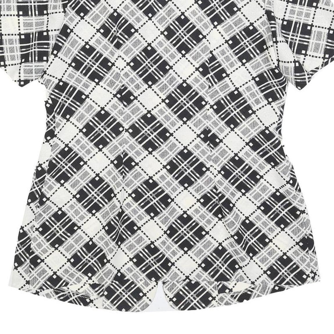 Womens Black & White Button Jacket M Woven Check Short Sleeve Classic Fit