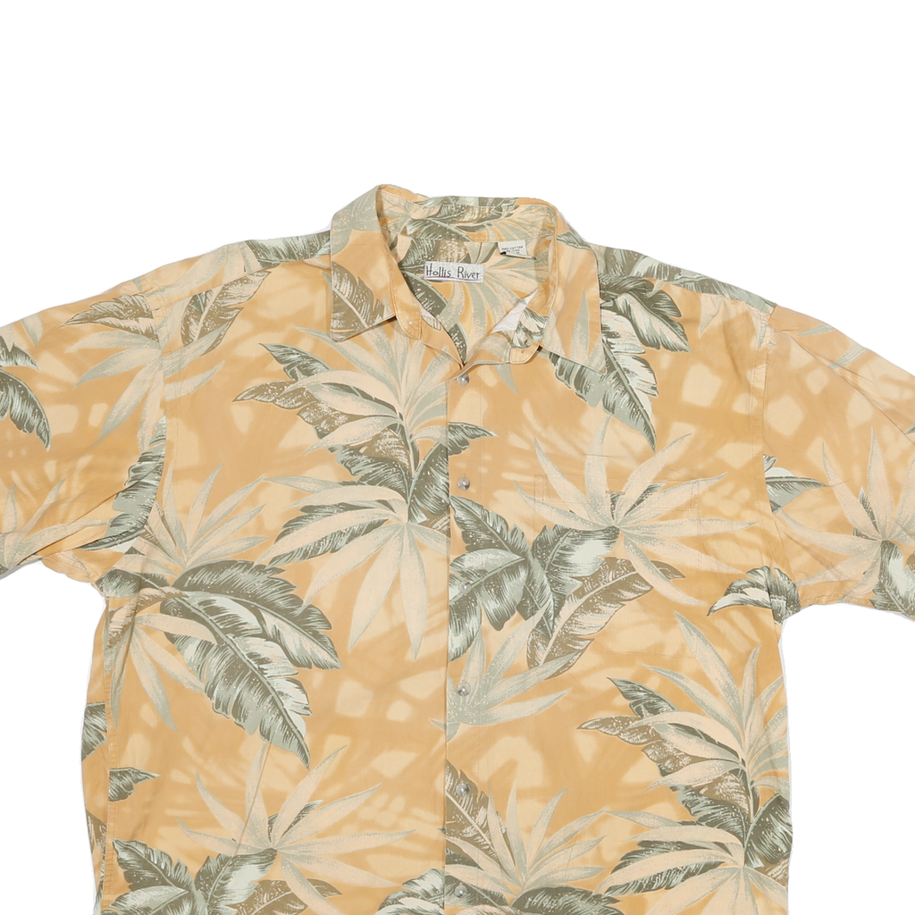 HOLIS RIVER Mens Beige & Green Tropical Print Shirt L Short Sleeve Casual Summer