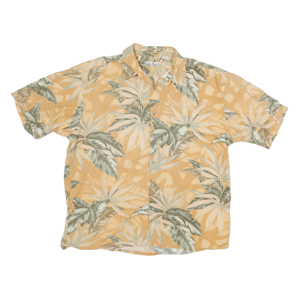 HOLIS RIVER Mens Beige & Green Tropical Print Shirt L Short Sleeve Casual Summer