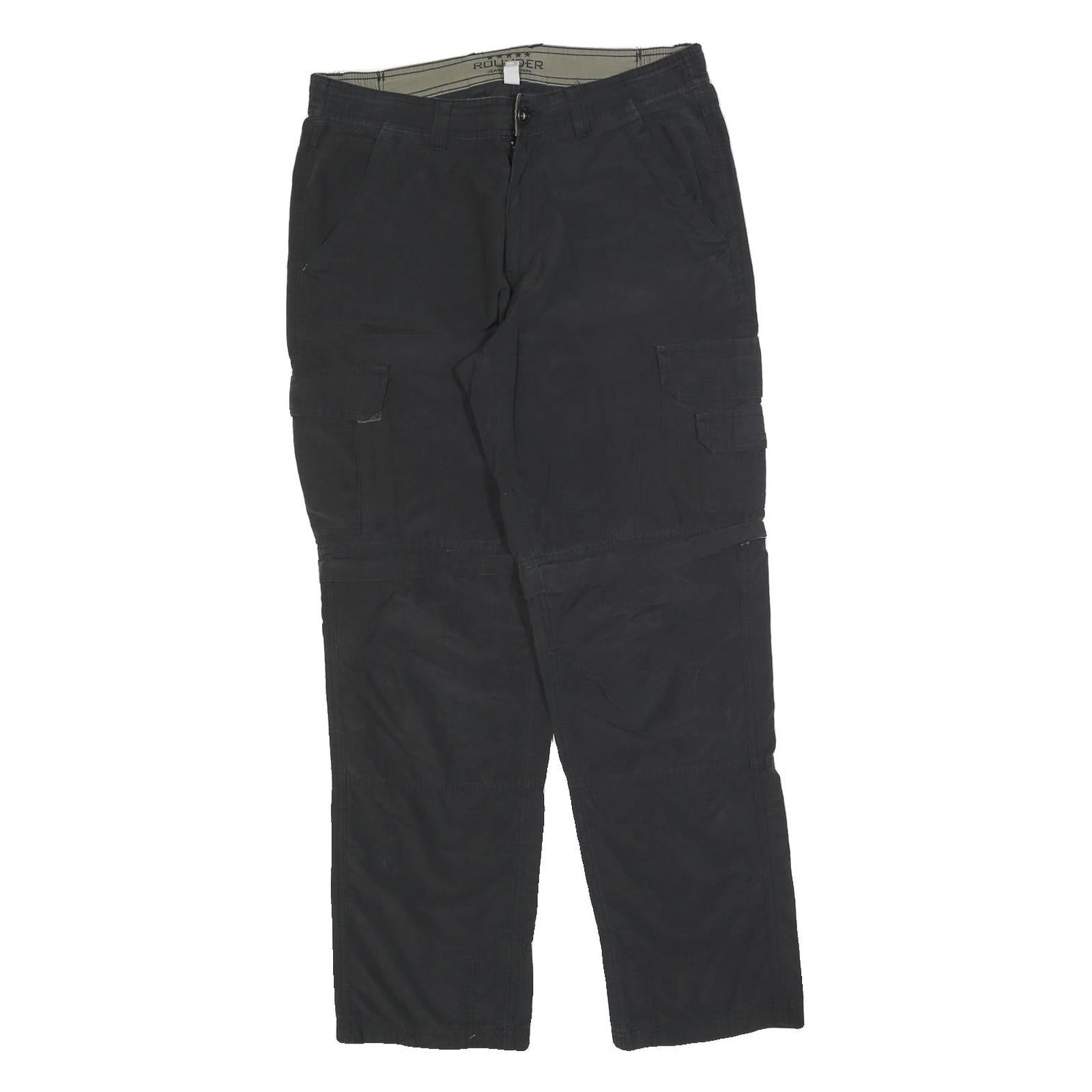 ROUNDER Mens Regular Black Cotton Blend Cargo Trousers W32 L30 Utility Pocket