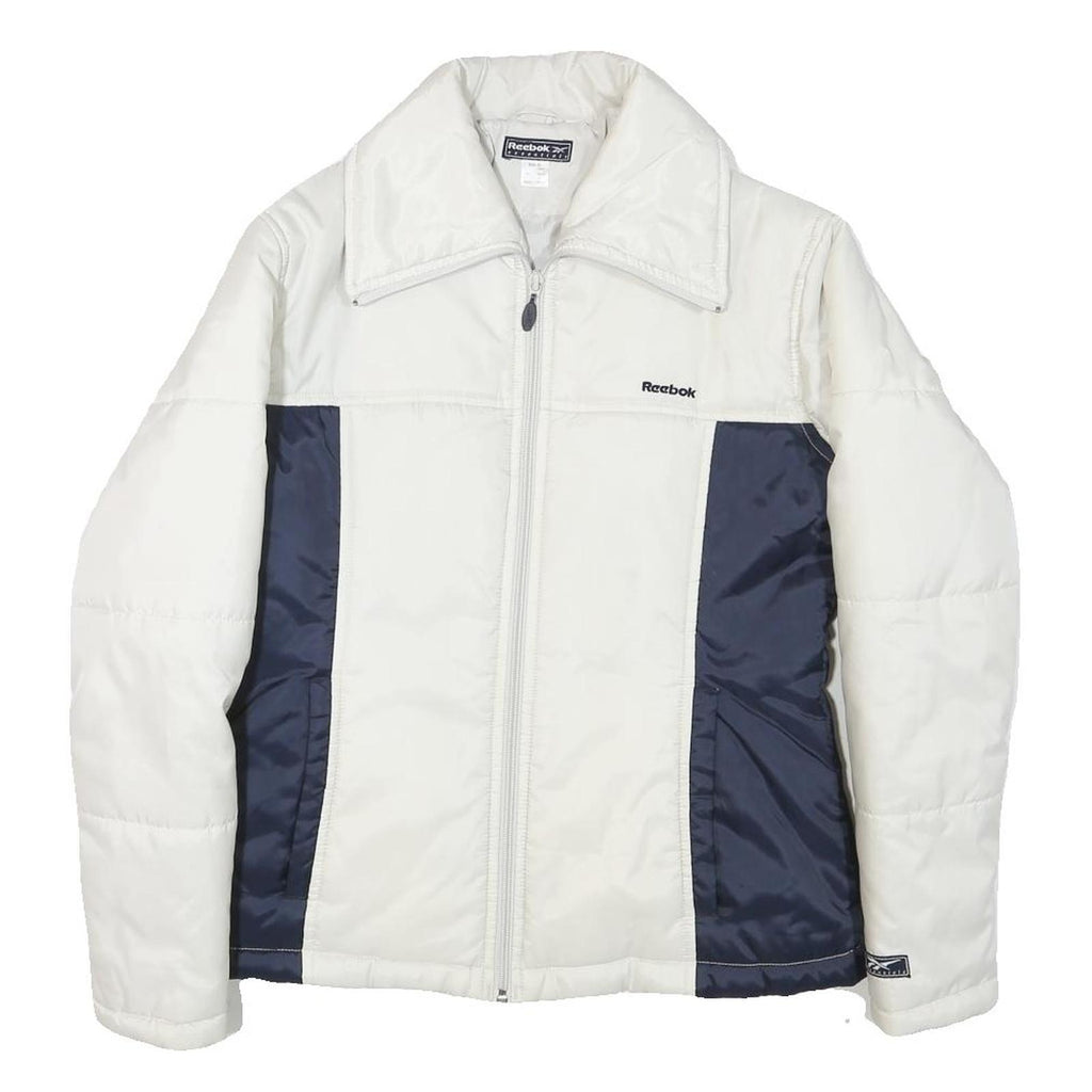 REEBOK Womens White & Navy Zip Jacket M Polyester Blend Plain Casual Sportswear