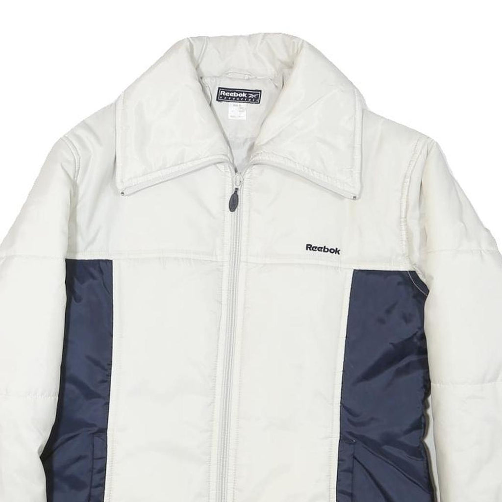 REEBOK Womens White & Navy Zip Jacket M Polyester Blend Plain Casual Sportswear