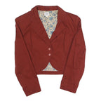 CHEEHS Womens Red Cotton Blend Button Jacket M Floral Lined Cropped Blazer
