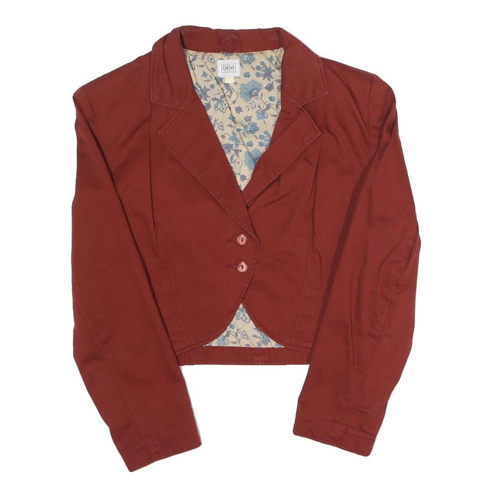 CHEEHS Womens Red Cotton Blend Button Jacket M Floral Lined Cropped Blazer
