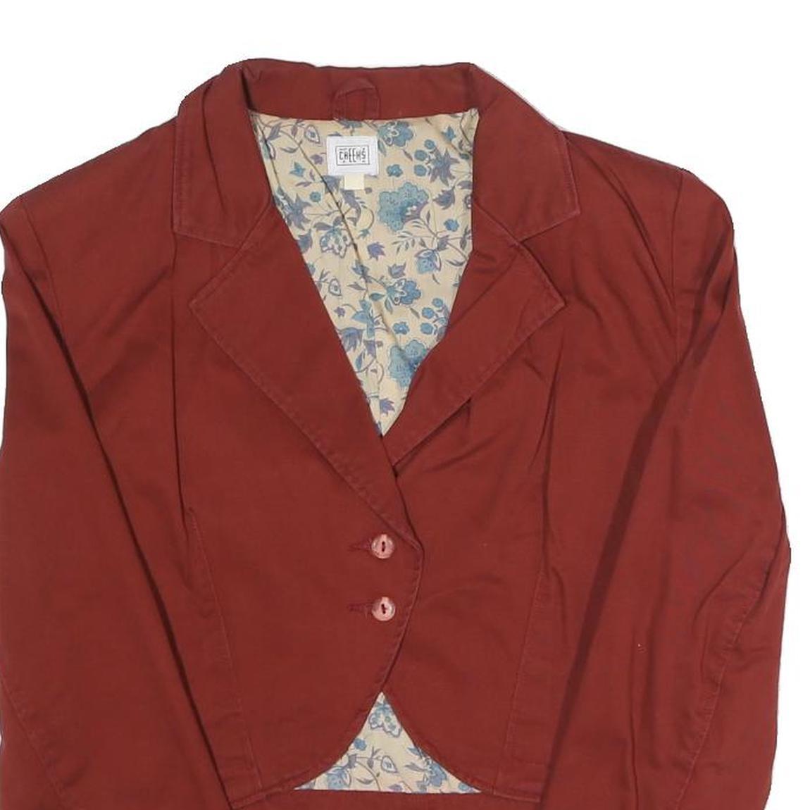 CHEEHS Womens Red Cotton Blend Button Jacket M Floral Lined Cropped Blazer