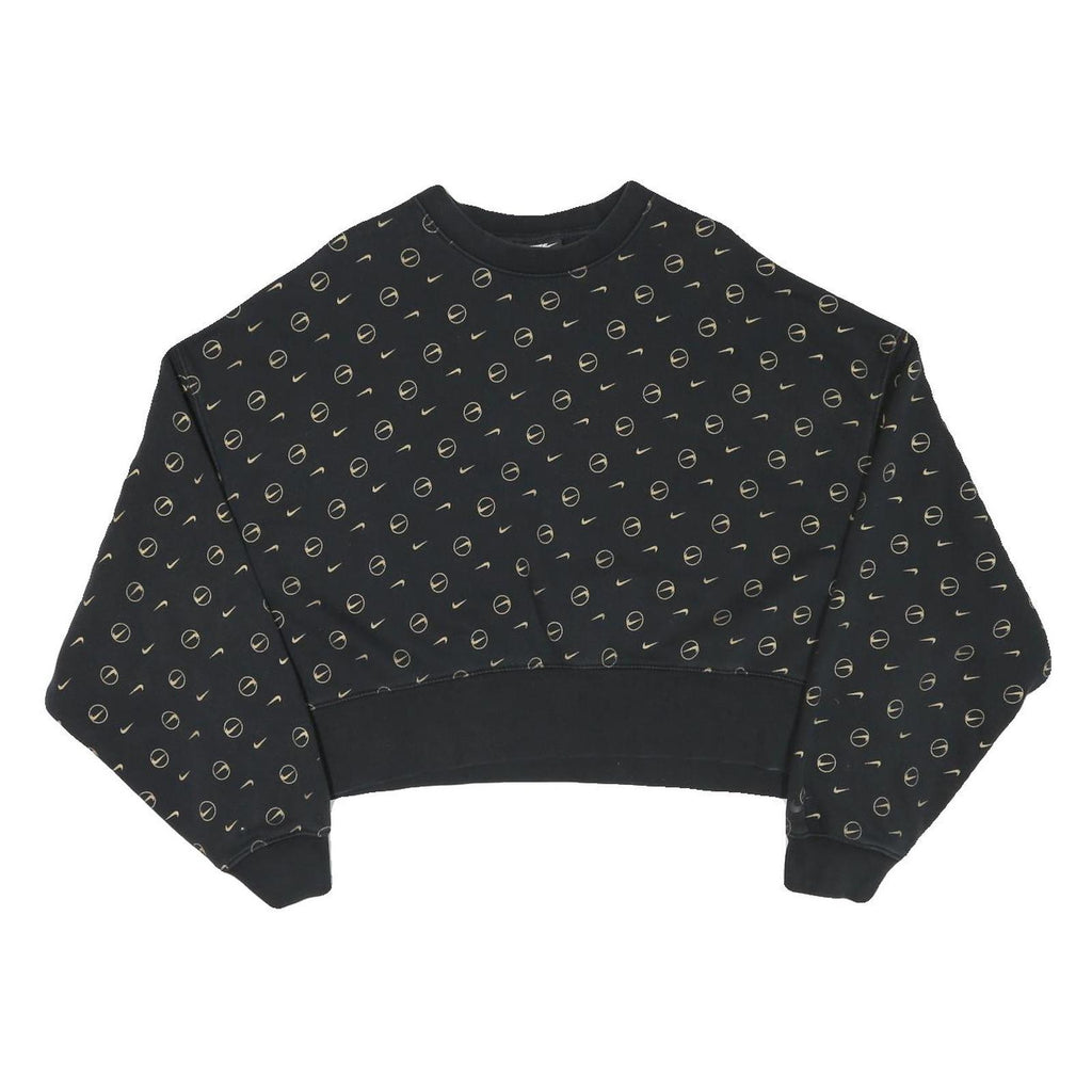 NIKE Womens Black Cotton Blend Crew Neck M All Over Print Sweatshirt Cropped