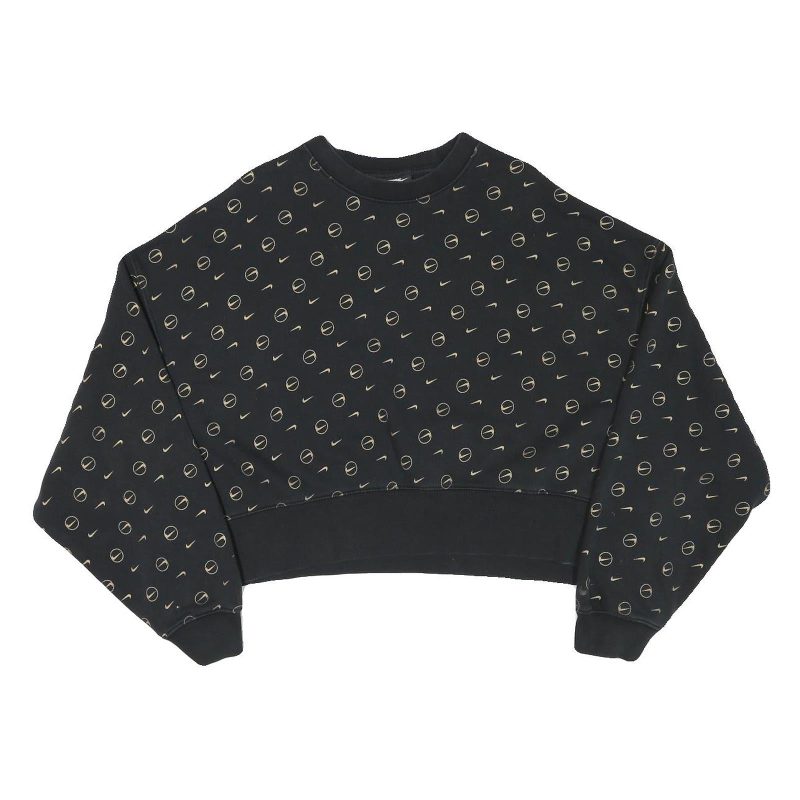 NIKE Womens Black Cotton Blend Crew Neck M All Over Print Sweatshirt Cropped