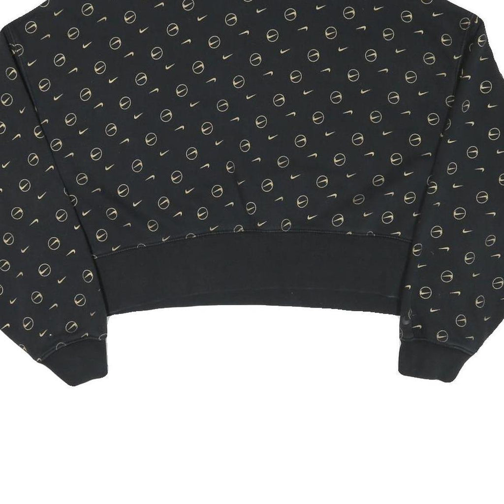 NIKE Womens Black Cotton Blend Crew Neck M All Over Print Sweatshirt Cropped