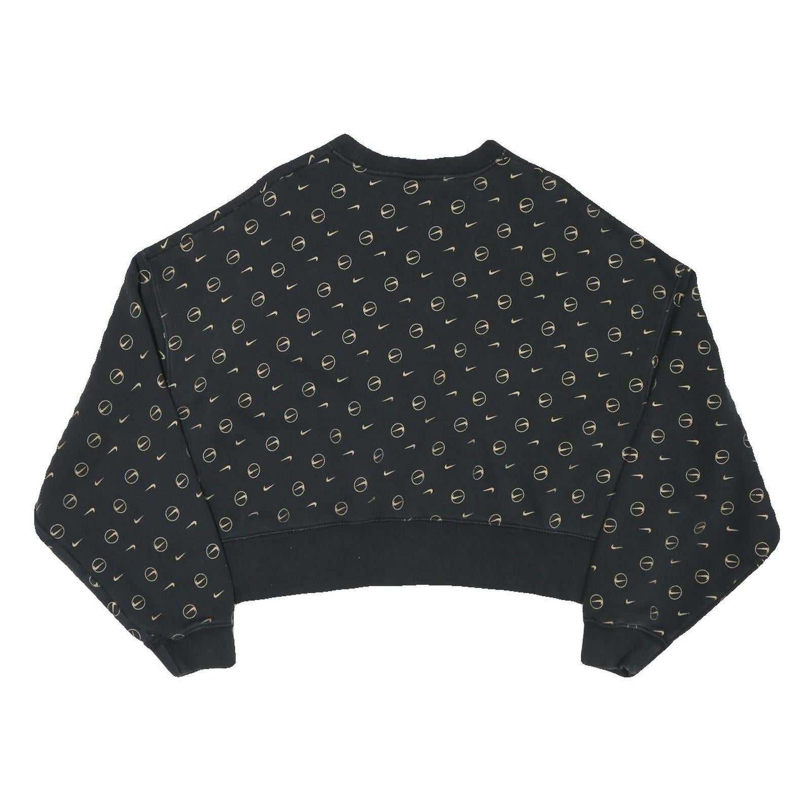 NIKE Womens Black Cotton Blend Crew Neck M All Over Print Sweatshirt Cropped