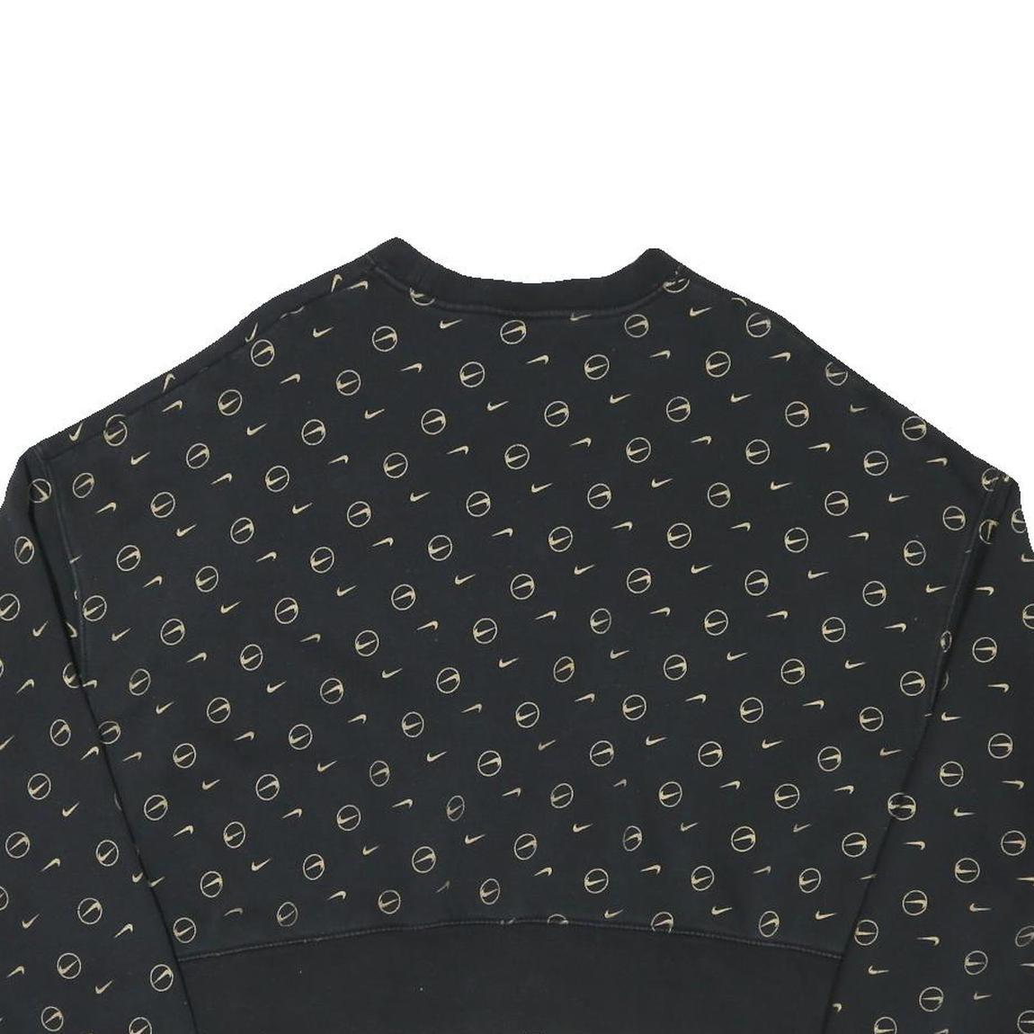 NIKE Womens Black Cotton Blend Crew Neck M All Over Print Sweatshirt Cropped