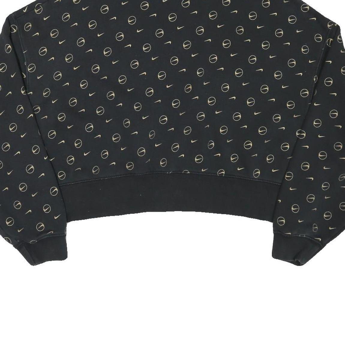 NIKE Womens Black Cotton Blend Crew Neck M All Over Print Sweatshirt Cropped