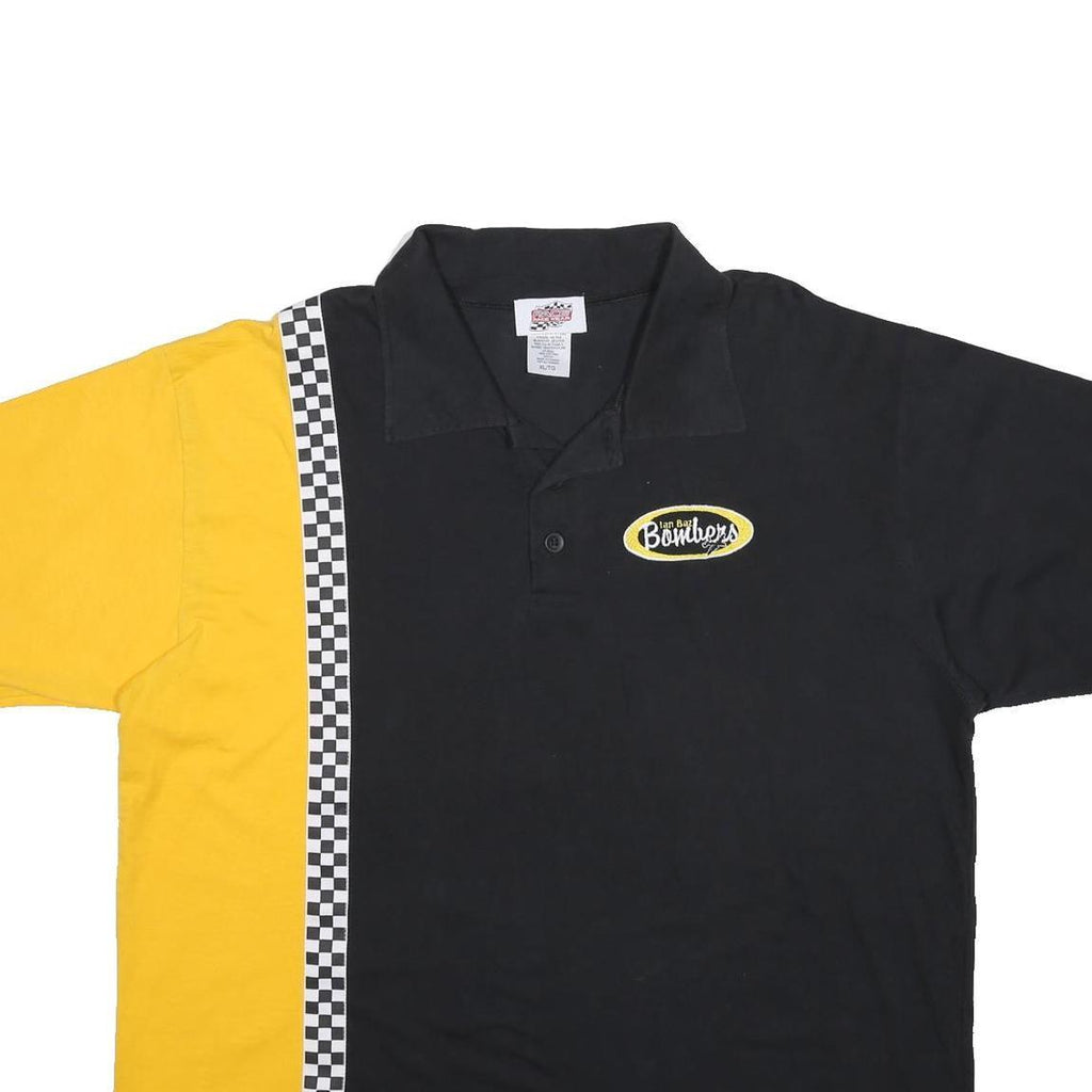 PACE RACE WEAR Mens Black & Yellow Racing Checkered Short Sleeve Polo Shirt XL