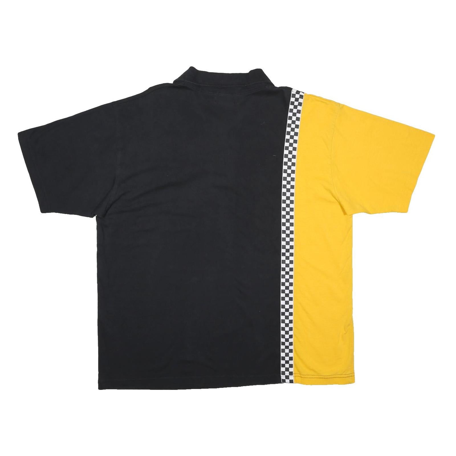 PACE RACE WEAR Mens Black & Yellow Racing Checkered Short Sleeve Polo Shirt XL