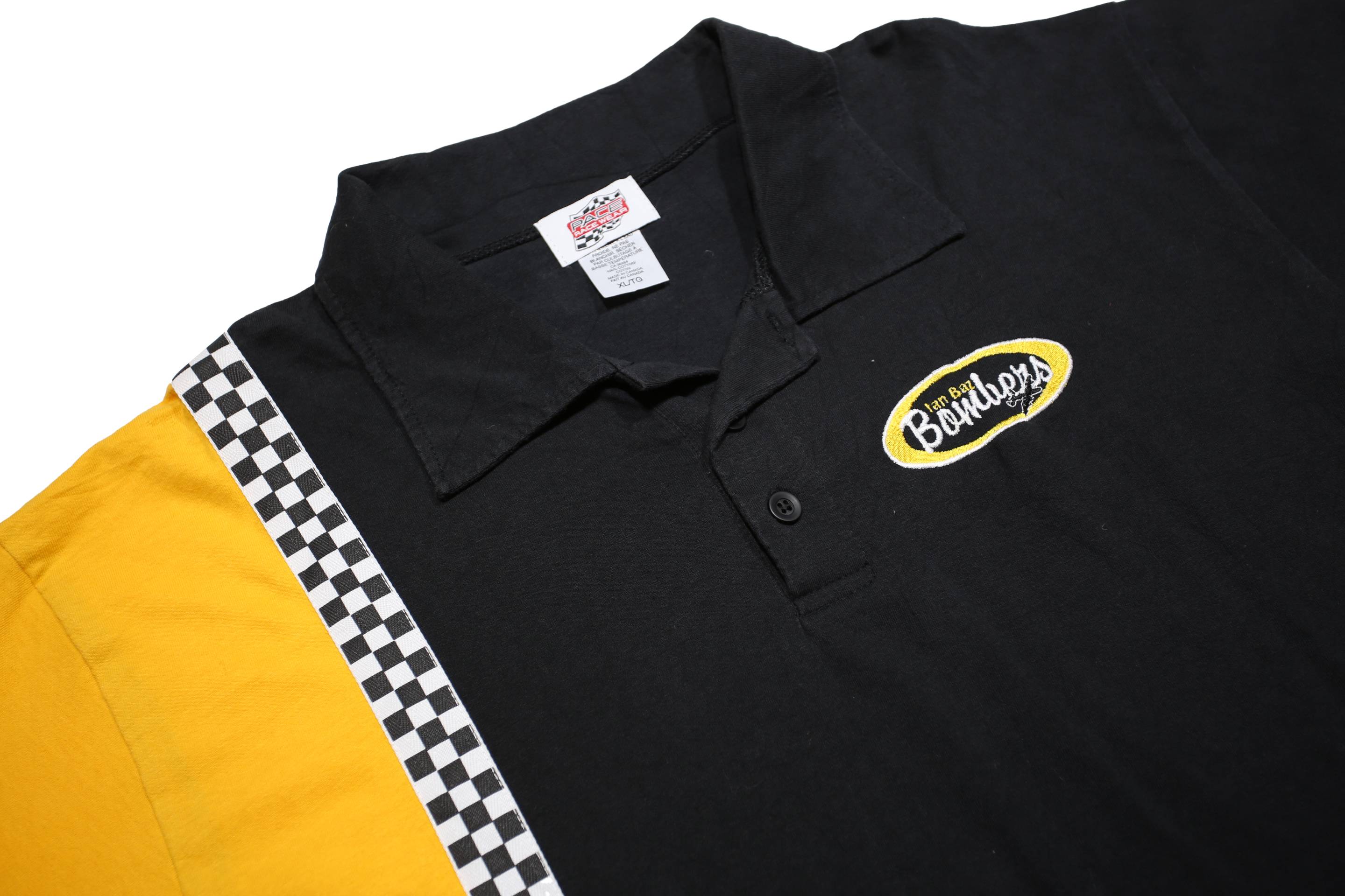 PACE RACE WEAR Mens Black & Yellow Racing Checkered Short Sleeve Polo Shirt XL