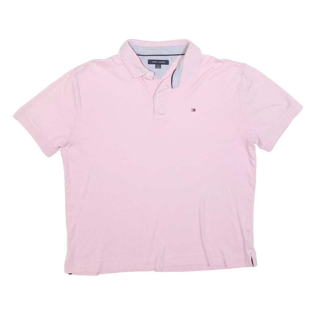TOMMY HILFIGER Mens Pink Short Sleeve Plain Polo Shirt L Casual Cotton Blend
